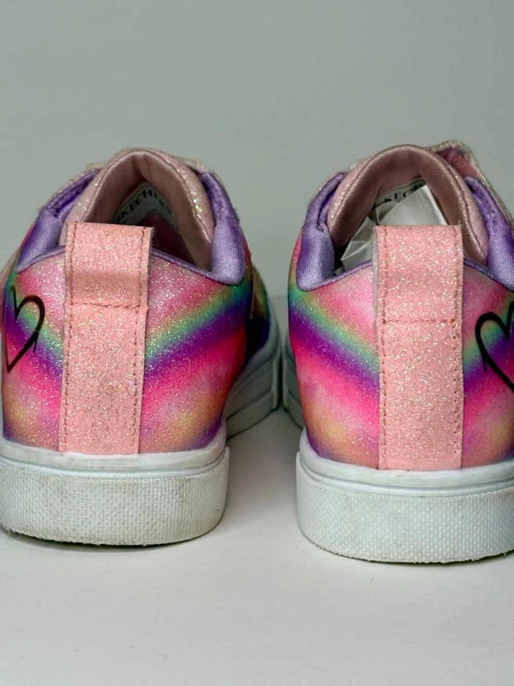 Skechers Twinkle Toes Girls Size 1 Rainbow Heart Glitter Light Up Sneakers